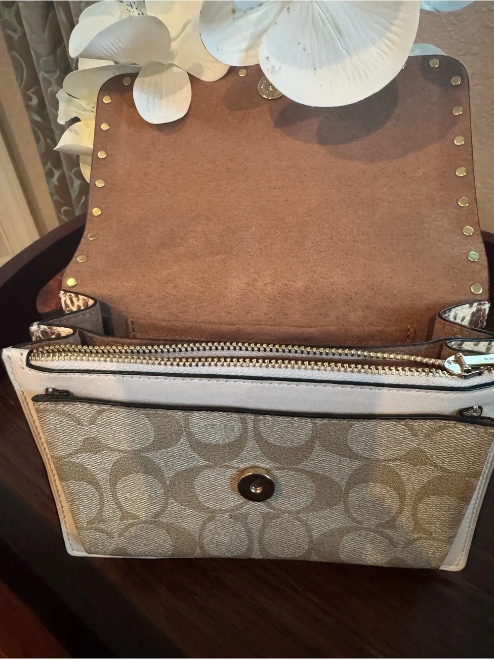 Coach Chalk and Signature Canvas Crossbody/Foldover Belt Bag with Rivets
